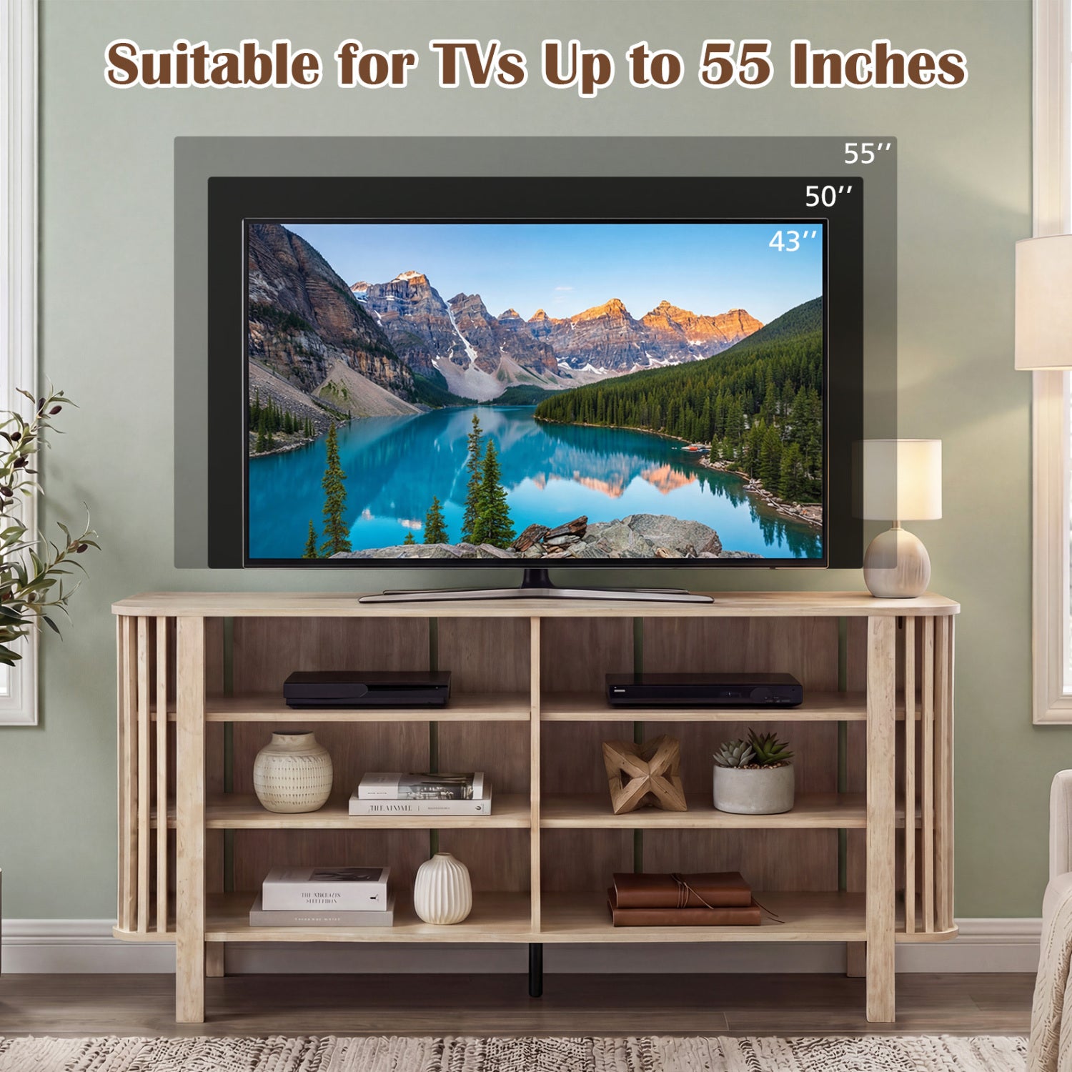 59 Inch TV Stand, Adjustable Shelves, Natural Entertainment Centers & TV Stands at Gallery Canada