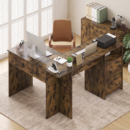 Bureau de direction en forme de L, 59", Brun rustique