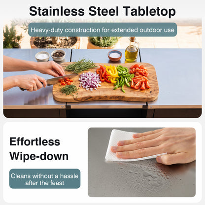 59" Outdoor Grill Table, Stainless Steel Top, Black
