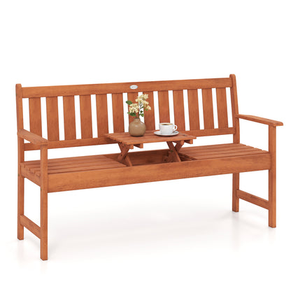 59" Outdoor Wood Garden Bench With Pull-Out Table
