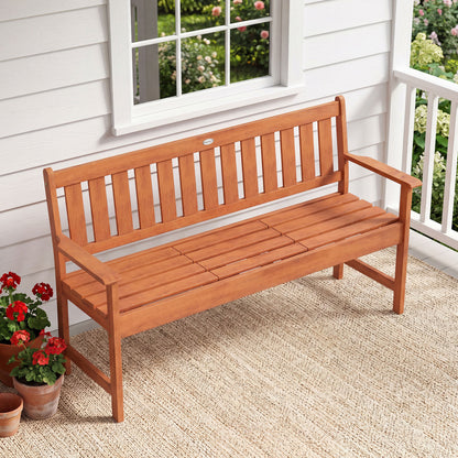 59" Outdoor Wood Garden Bench With Pull-Out Table