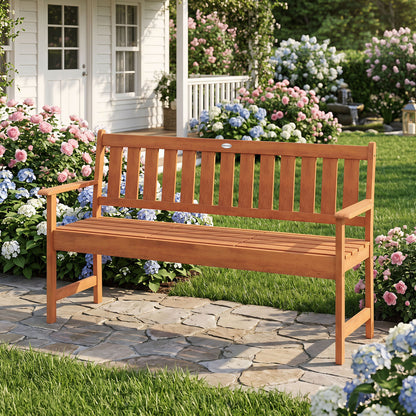59" Outdoor Wood Garden Bench With Pull-Out Table
