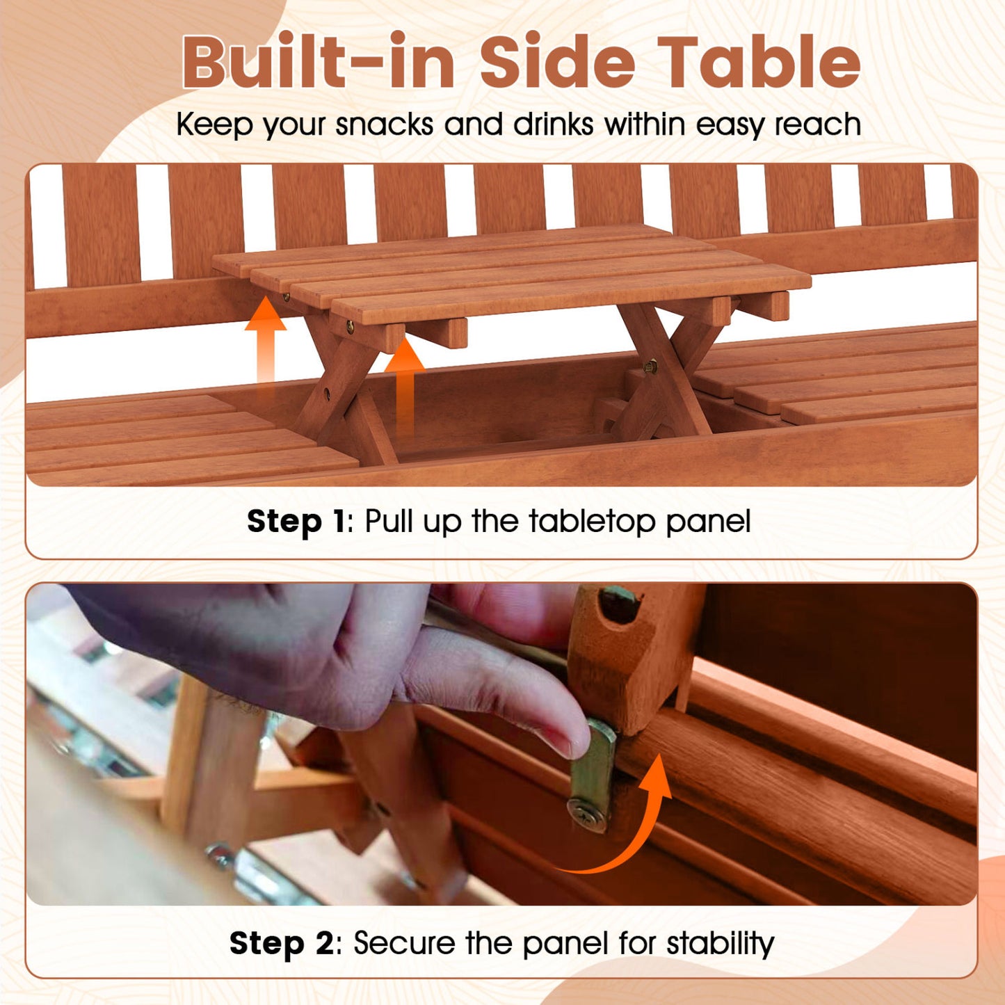 59" Outdoor Wood Garden Bench With Pull-Out Table