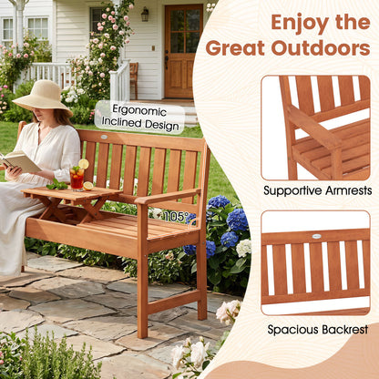 59" Outdoor Wood Garden Bench With Pull-Out Table