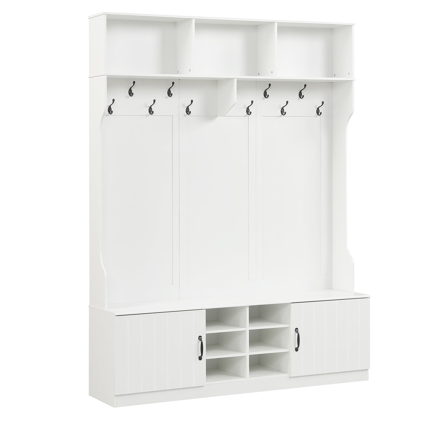 59" Wide 6-in-1 Hall Tree, Bench With Storage, White Coat Racks & Hall Trees White at Gallery Canada