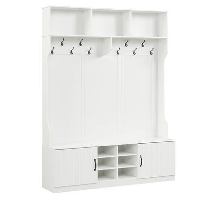 59" Wide 6-in-1 Hall Tree, Bench With Storage, White Coat Racks & Hall Trees White at Gallery Canada