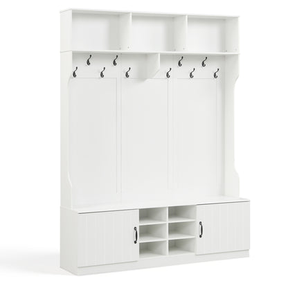 59" Wide 6-in-1 Hall Tree, Bench With Storage, White Coat Racks & Hall Trees at Gallery Canada