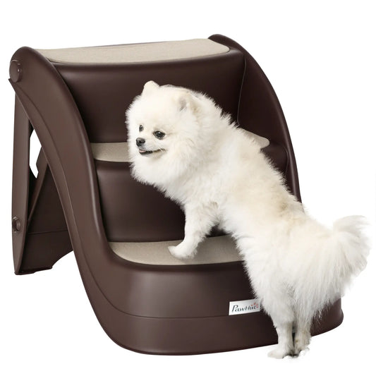 Portable Pet Stairs, Foldable 3-Step for Small Dogs Cats, Non-Slip Treads, Brown Cat Stairs Brown at Gallery Canada