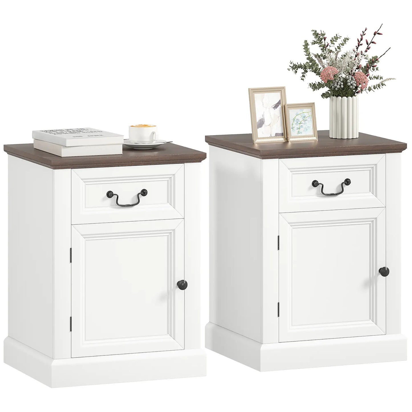 Side Table Set of 2, with Drawer and Cabinet, White Side Tables at Gallery Canada