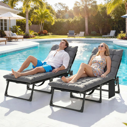 75 cm Wide Folding Chaise Lounge Chair, Set of 2, Dark Grey Lounger Chairs at Gallery Canada