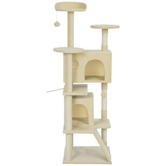 63" Cat Tree, Multi-Level Cat Tower With Scratching Posts, Bed, Cream White