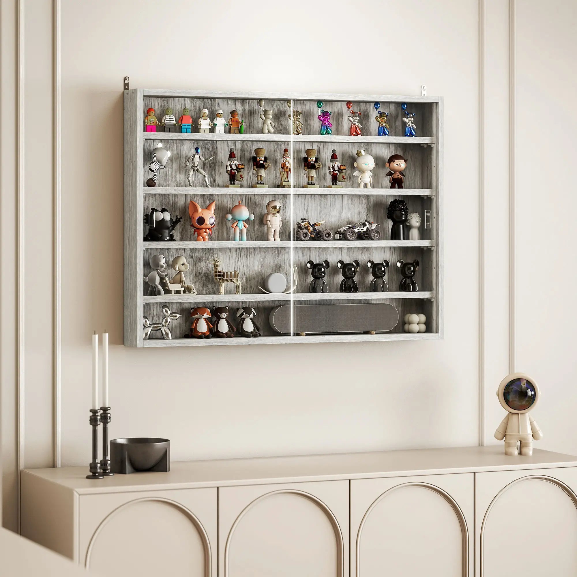 5-Tier Glass Display Cabinet, 2 Doors, 4 Adjustable Shelves, Grey Display Bookshelves at Gallery Canada