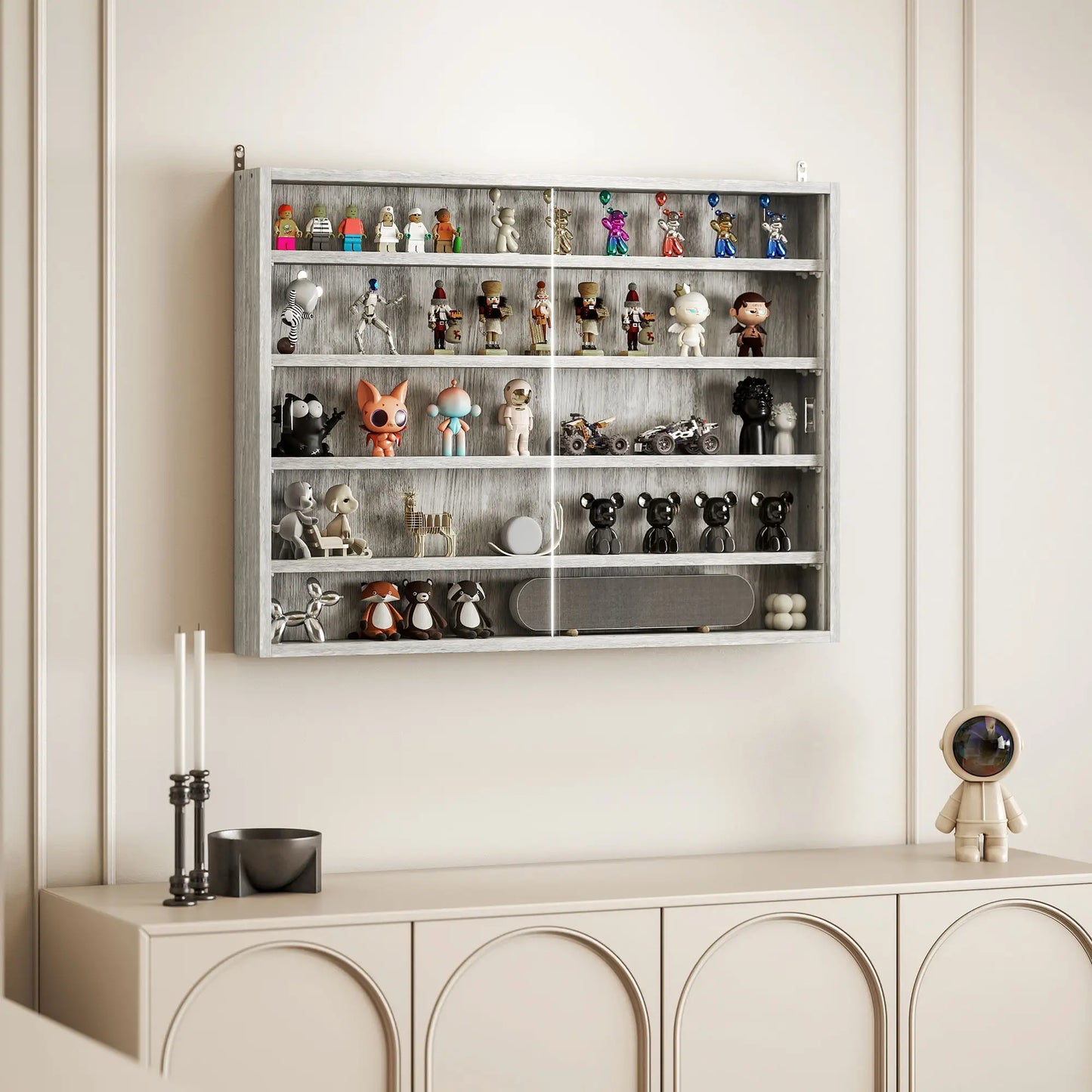 5-Tier Glass Display Cabinet, 2 Doors, 4 Adjustable Shelves, Grey Display Bookshelves at Gallery Canada