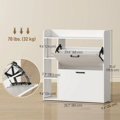 Shoe Cabinet With 2 Flip Drawers, 8-12 Pairs, White