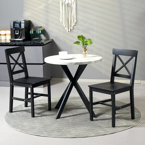 Farmhouse Wooden Dining Chairs, Set of 2, Cross Back, Black