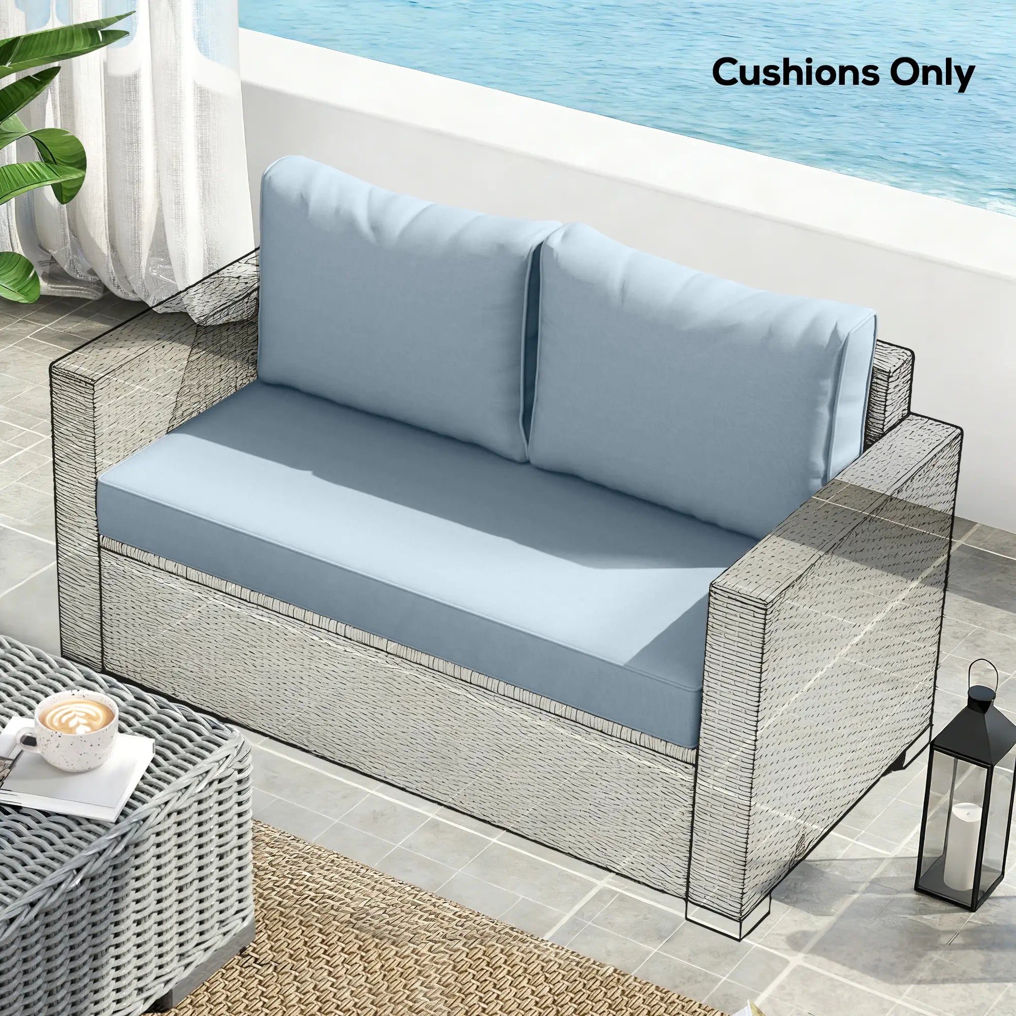 Outdoor Seat Cushions With Backrest, Loveseat Double Sofa, Light Blue Patio Chair Cushions at Gallery Canada