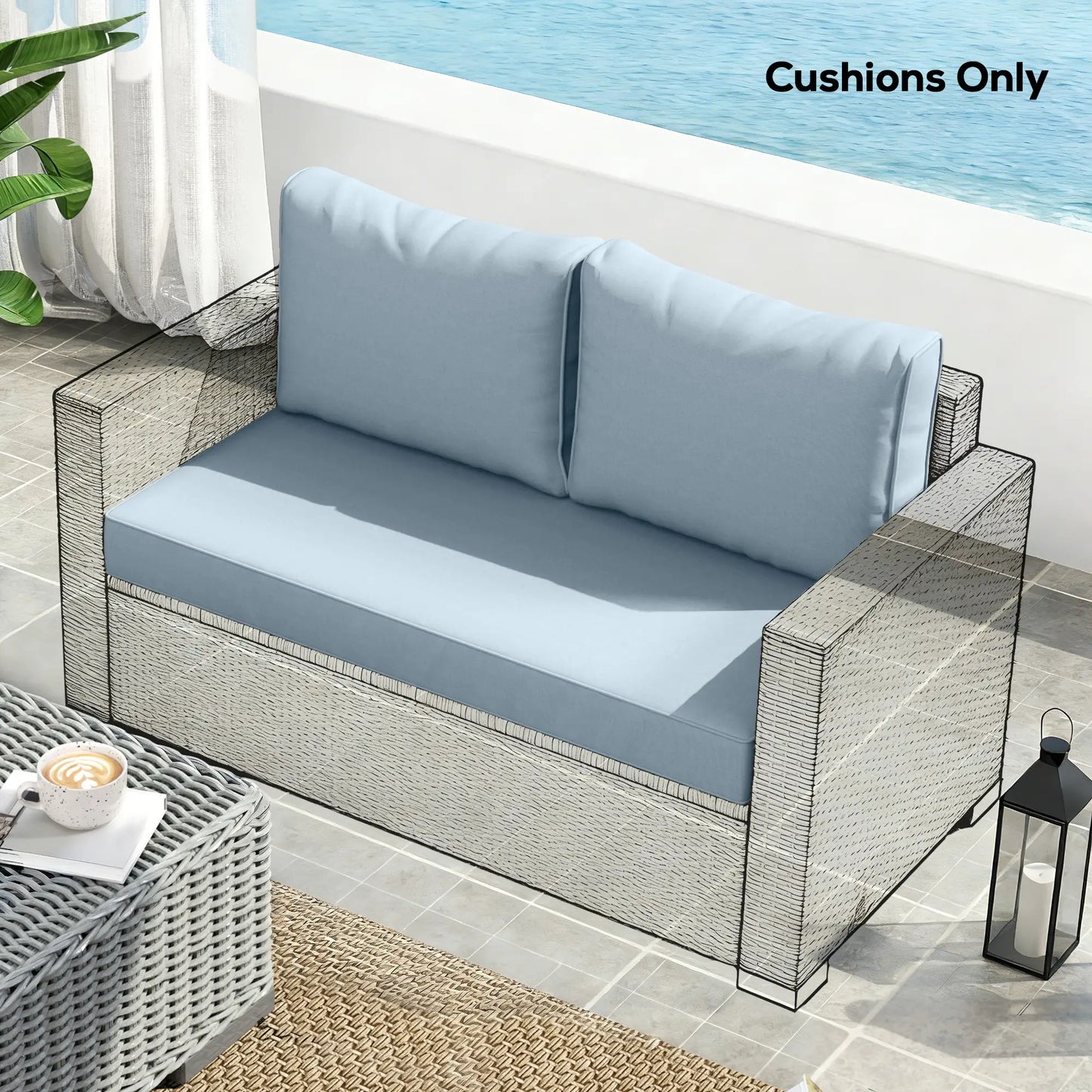 Outdoor Seat Cushions With Backrest, Loveseat Double Sofa, Light Blue Patio Chair Cushions at Gallery Canada