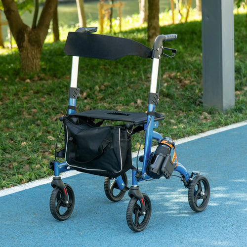 Rollator Walker, 8'' Wheels, Padded Seat, Backrest, Storage Bag, Blue