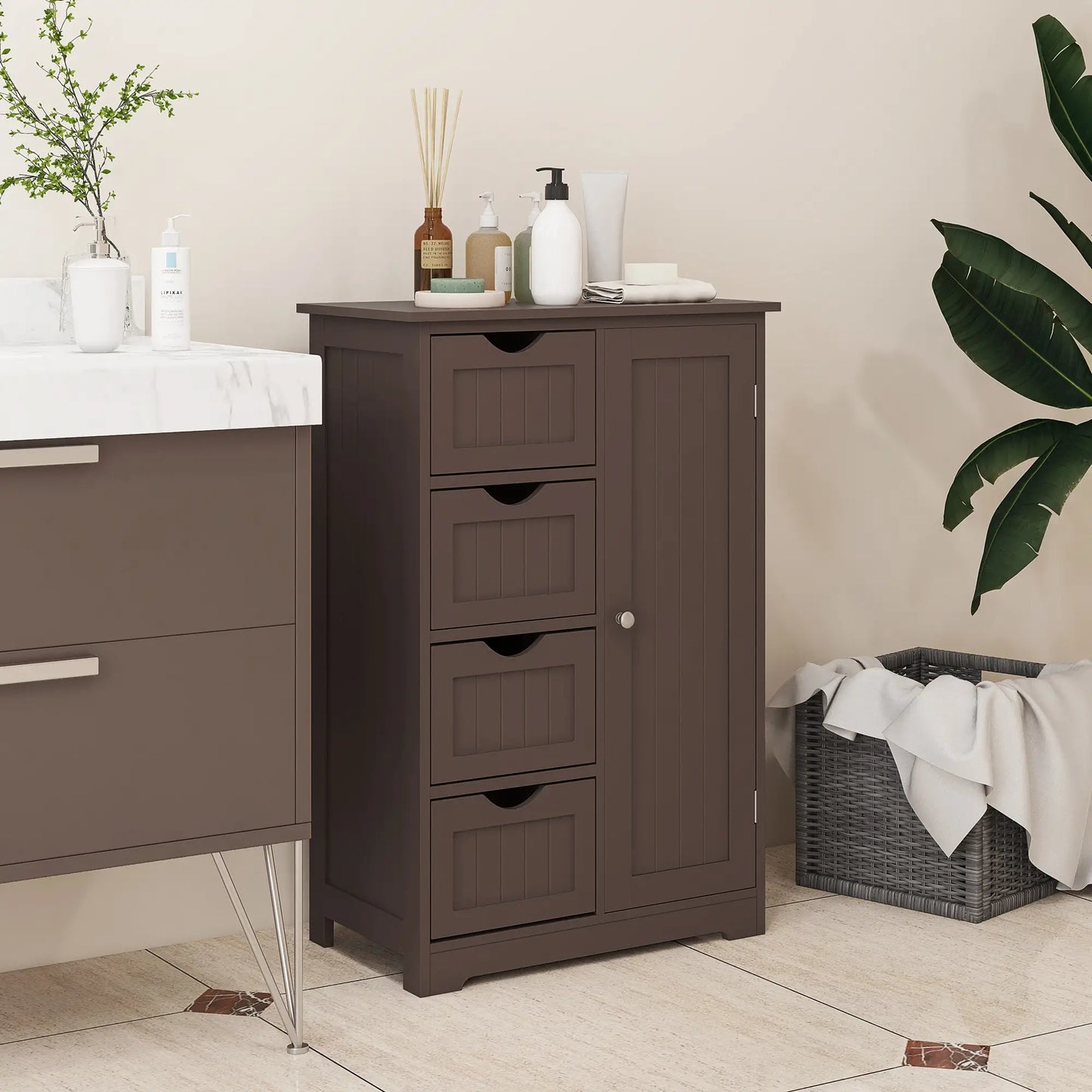Bathroom Storage Cabinet, Adjustable Shelf, 4 Drawers, Brown Bathroom Cabinets at Gallery Canada