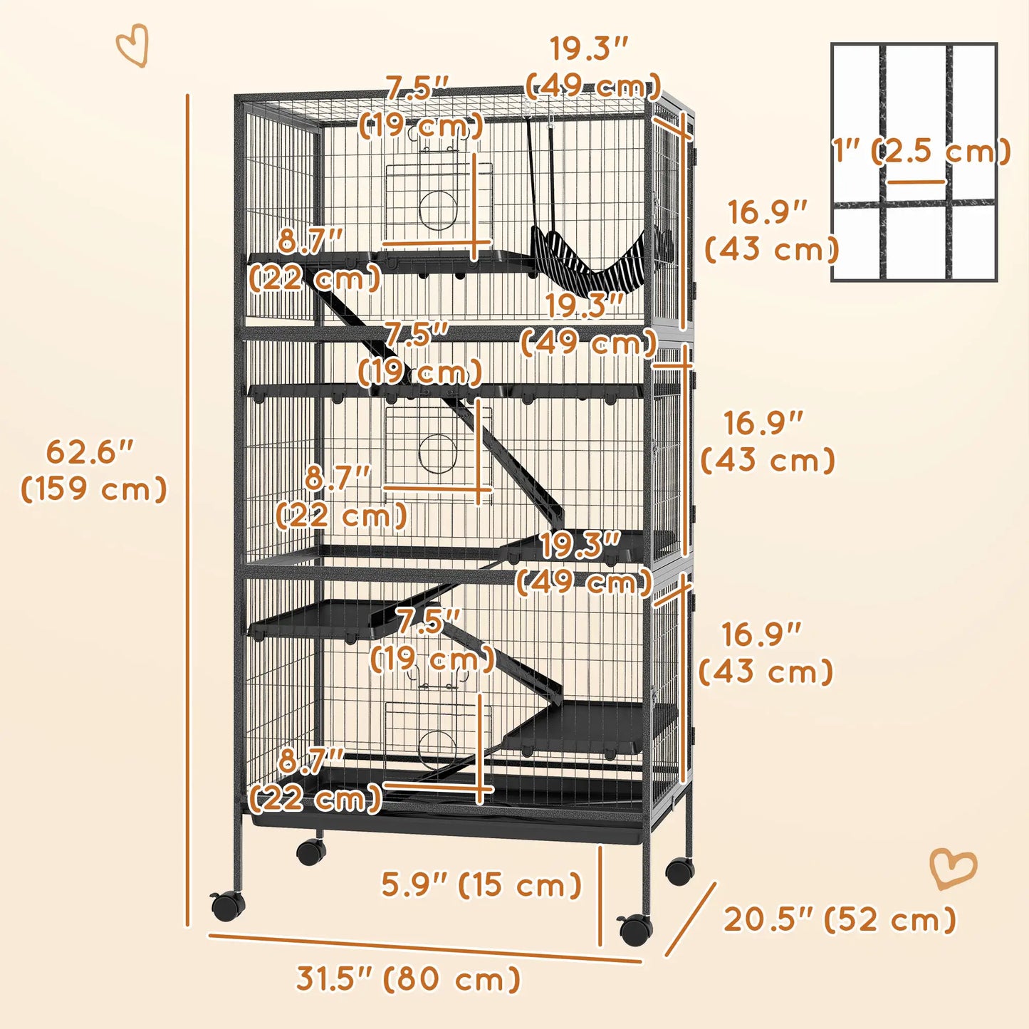 6-Tier Rolling Small Animal Cage, Rabbit Ferret Cage, Charcoal Grey Houses & Habitats at Gallery Canada