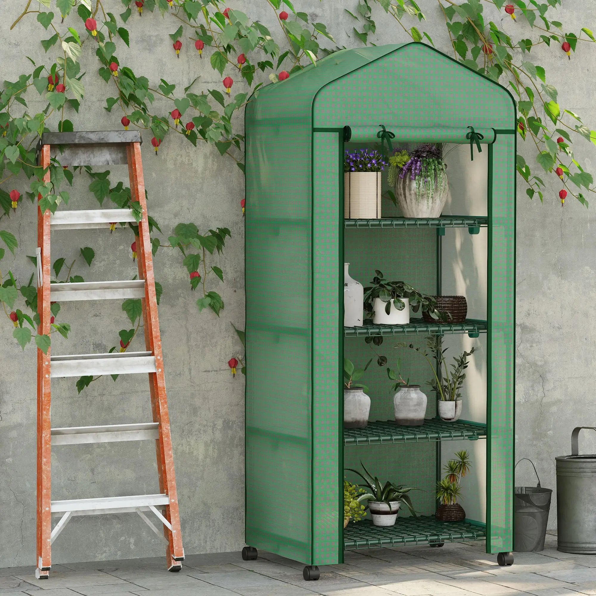 Portable Greenhouse, 4 Tier Shelves, PE Cover, Green Walk In Greenhouses at Gallery Canada