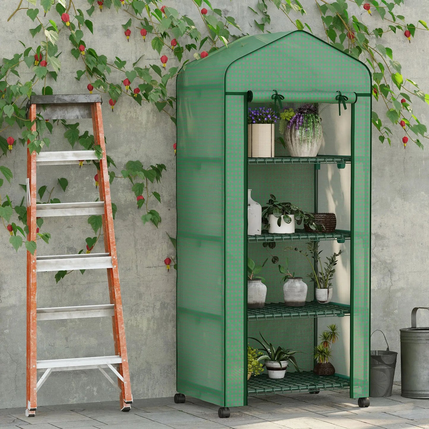 Portable Greenhouse, 4 Tier Shelves, PE Cover, Green Walk In Greenhouses at Gallery Canada