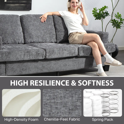 3 Seater Sofa with USB Ports, Cup Holders, Chenille Upholstery, Grey 3-Seater Sofas at Gallery Canada