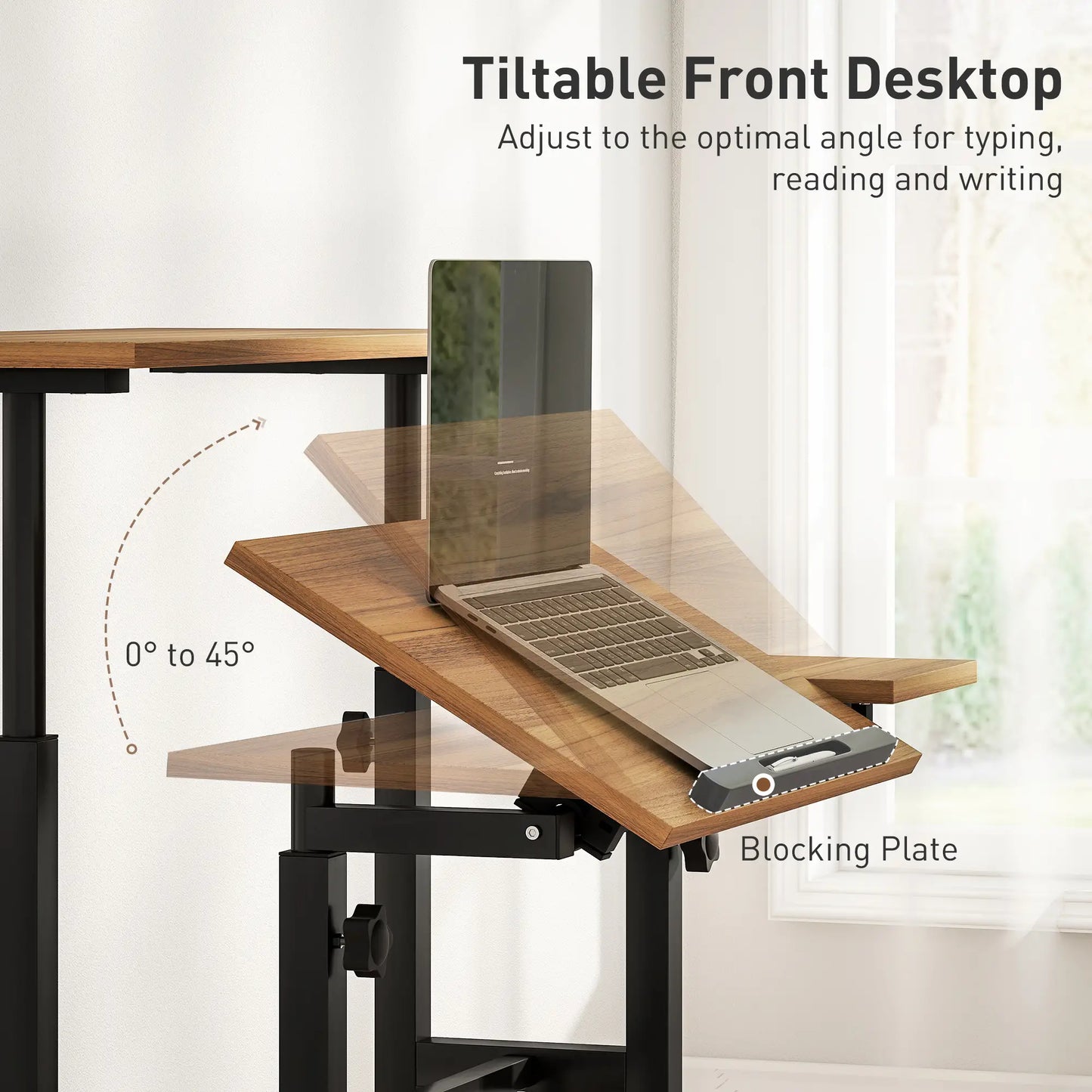 Mobile Stand Up Desk, Height Angle Adjustable, Wheels, Brown Computer Desks at Gallery Canada