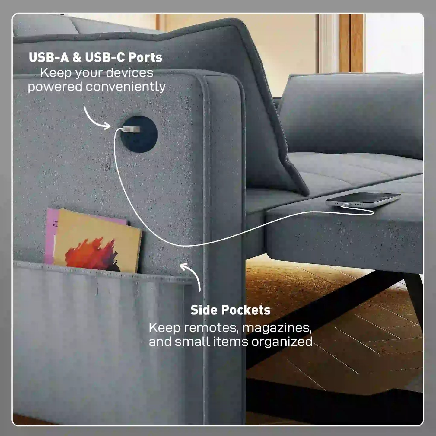 3-In-1 Convertible Sofa Bed, Pull Out Sleeper, Adjustable Backrest, Dark Grey 2-Seater Sofas at Gallery Canada