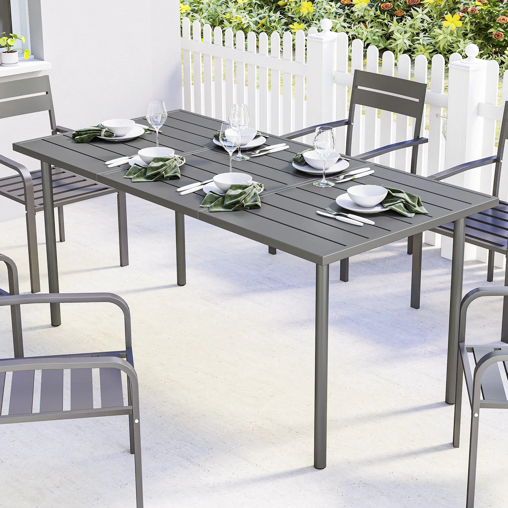 65" x 31.5" Outdoor Dining Table, Metal Rectangular Patio Table, Seats 6