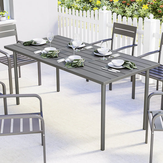65" x 31.5" Outdoor Dining Table, Metal Rectangular Patio Table, Seats 6 Patio Dining Tables Dark Grey at Gallery Canada