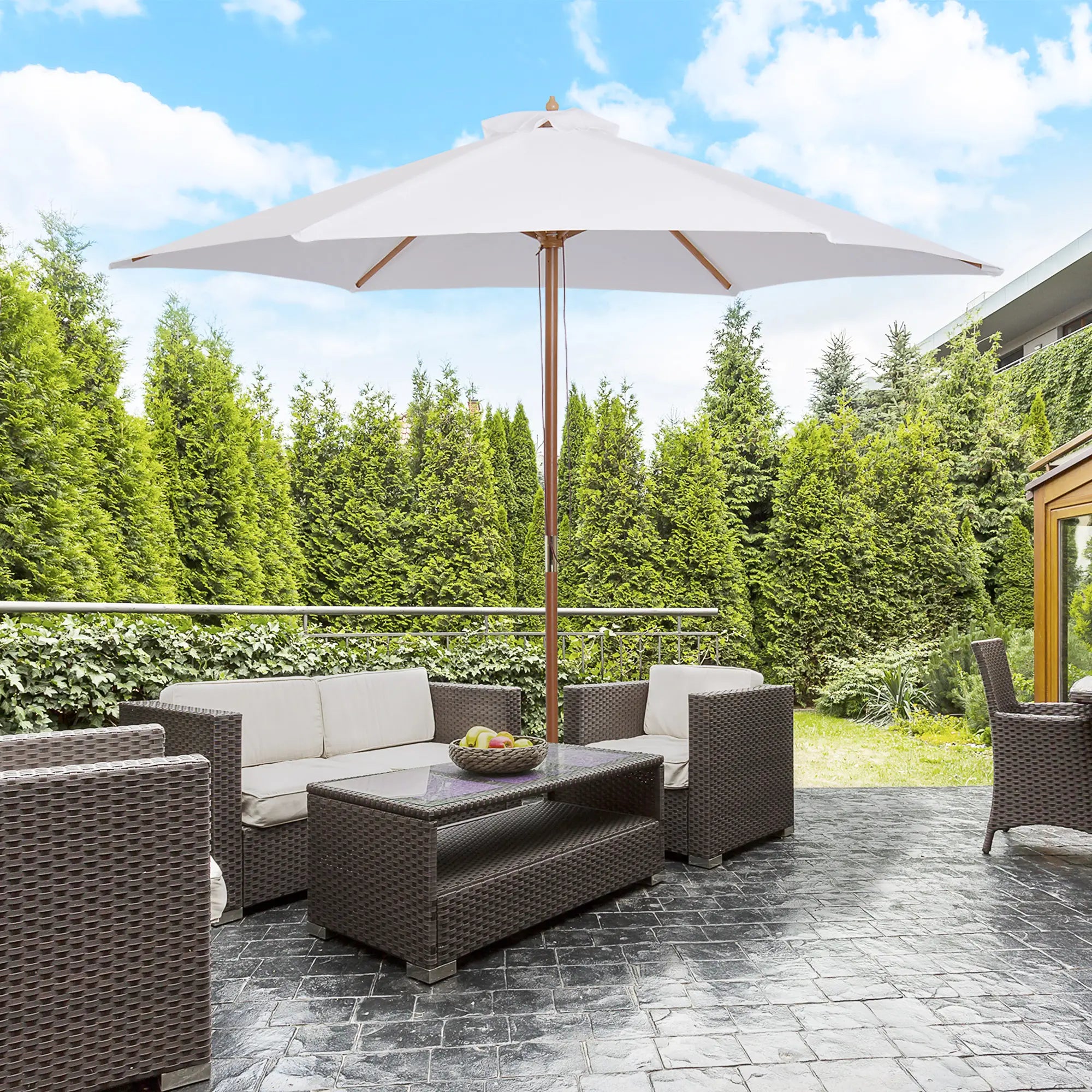 9' x 8' H Patio Umbrella, Hardwood Frame, Wind Vent, White Sun Umbrellas at Gallery Canada