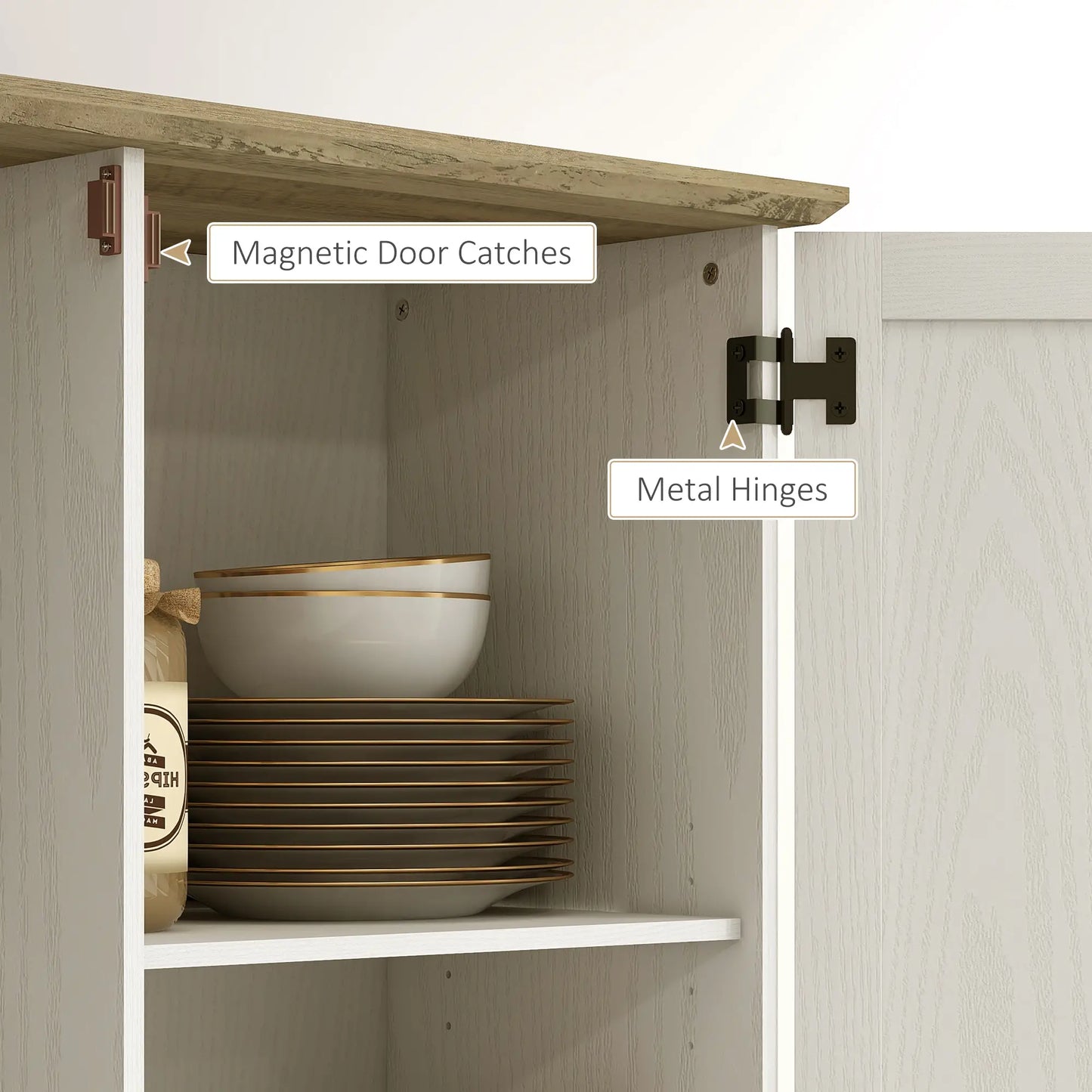 70" Tall Kitchen Pantry Cabinet, Adjustable Shelves, Cream White Kitchen Pantry Cabinets at Gallery Canada