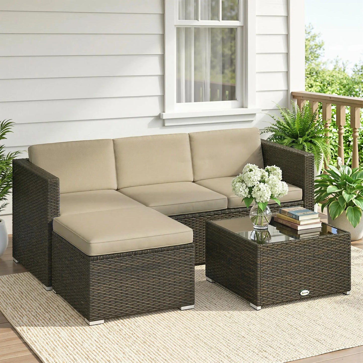 3-Piece Patio Furniture Set, Outdoor PE Rattan Sofa, Khaki Patio Furniture Sets at Gallery Canada