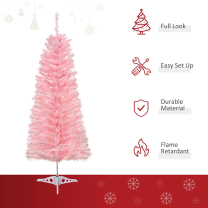 4FT Artificial Christmas Tree Holiday Xmas Holiday Pencil Tree Decoration with Automatic Open for Home Party, Pink Artificial Christmas Trees at Gallery Canada