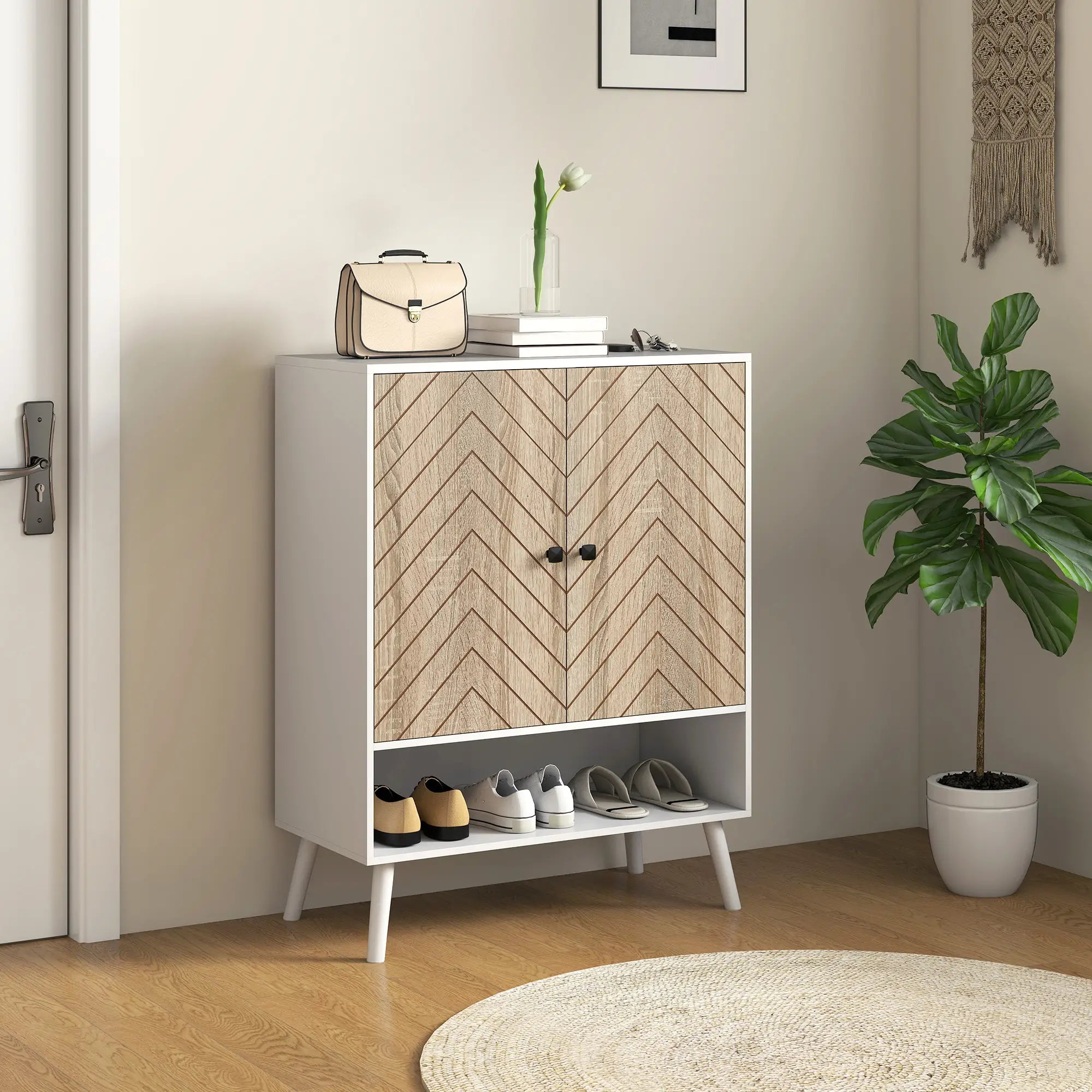 5-Tier Shoe Storage Cabinet With Doors, Adjustable Shelves, 15 Pairs, Natural Tone Shoe Storage Cabinets & Racks at Gallery Canada