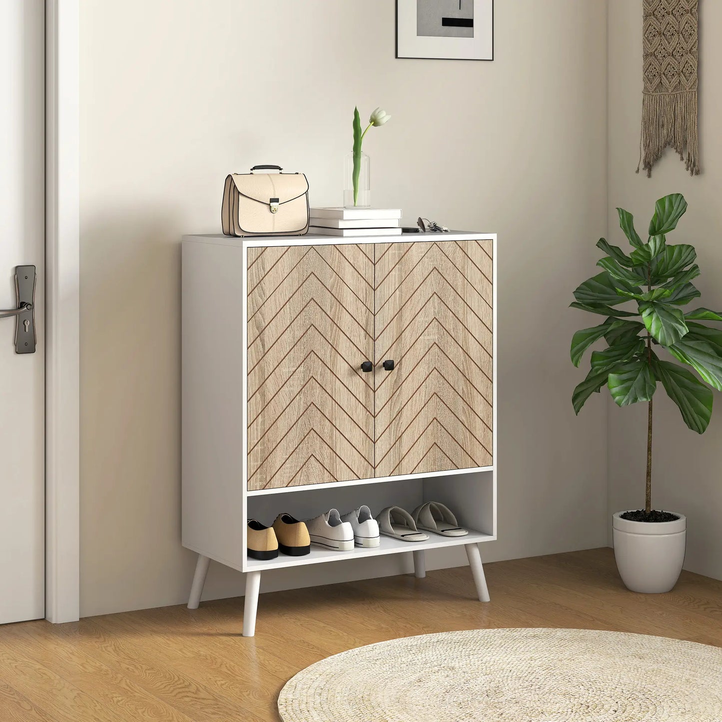 5-Tier Shoe Storage Cabinet With Doors, Adjustable Shelves, 15 Pairs, Natural Tone Shoe Storage Cabinets & Racks at Gallery Canada