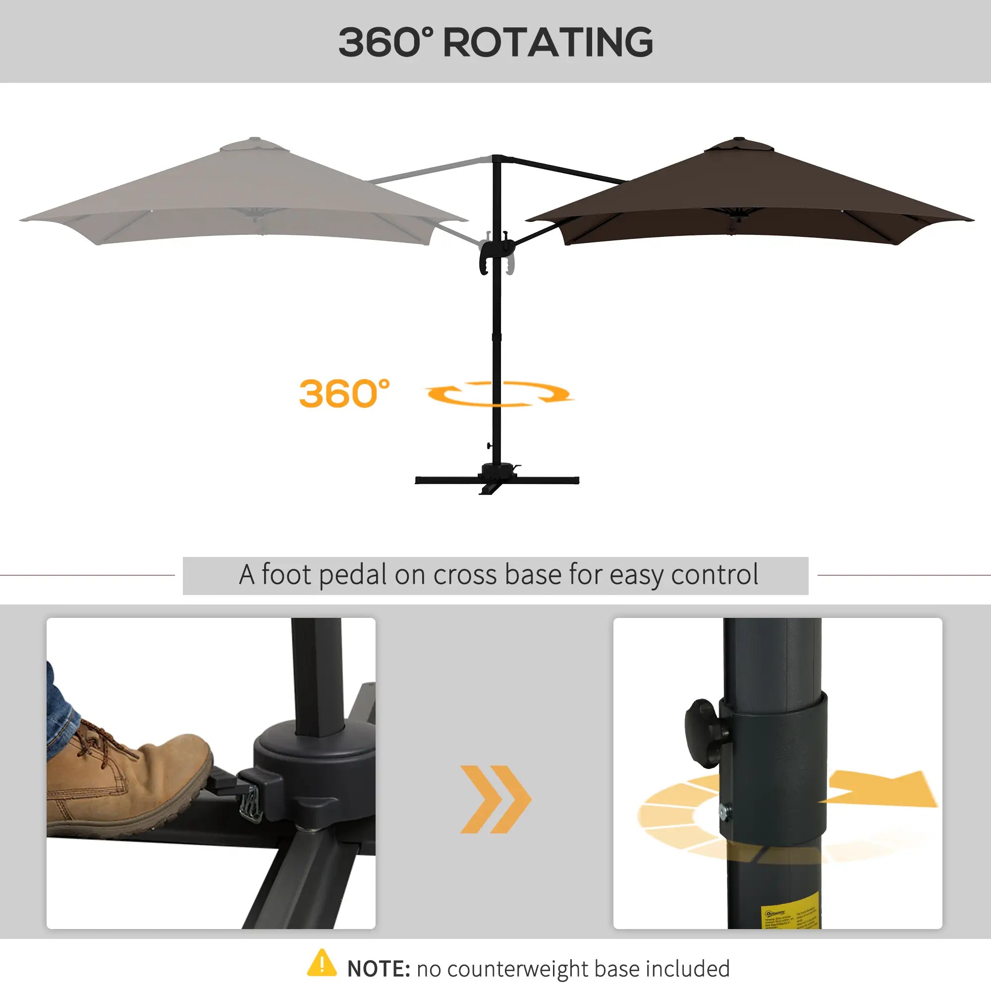 10x10ft Rotatable Square Cantilever Umbrella, 4 Adjustable Angles Cantilever Umbrellas at Gallery Canada