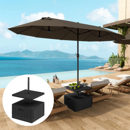 Heavy Duty Umbrella Base with Wheels, Table Tray, 176lbs, Black