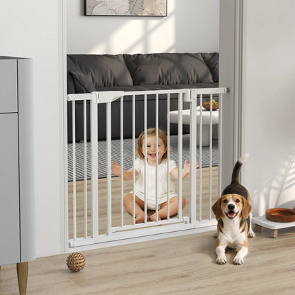 Baby Pet Safety Gate, Pressure Fit, Two-Way Open, Auto-Close, 30"H, White