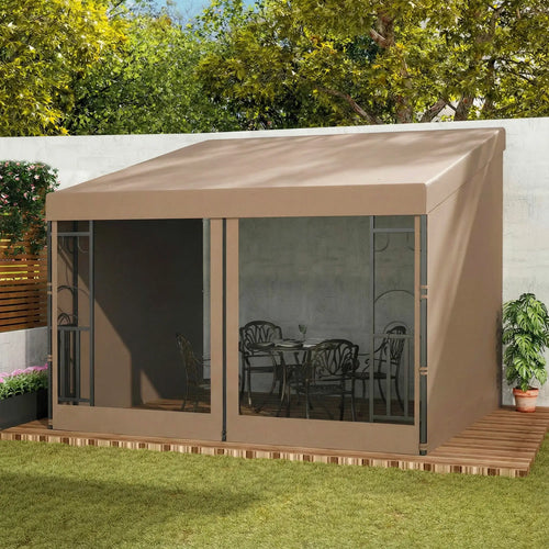 10' x 10' Wall Pergola, With Curtains and Nettings, Khaki