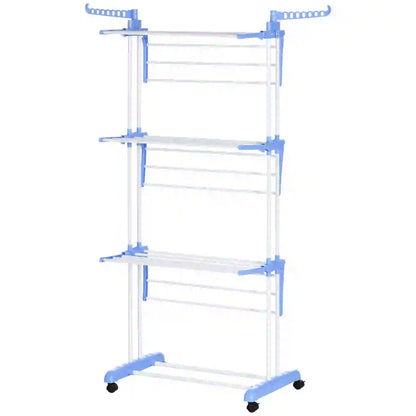 Foldable 4-Tier Steel Clothes Drying Rack, 2 Side Wings, 4 Castors, Indoor Outdoor, Blue Bath Accessories at Gallery Canada