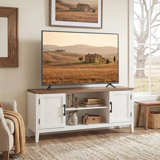 TV Stand for 55 Inch TV, Entertainment Center with Shelves, White and Brown TV Stands White, Brown, Black at Gallery Canada