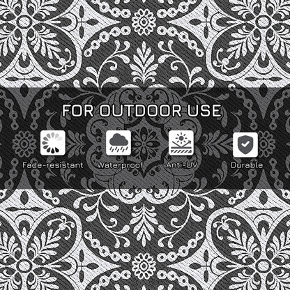 Portable Outdoor Rug with Carry Bag, 9' x 18', Waterproof, White Flower, Gray Outdoor Reversible Rugs at Gallery Canada