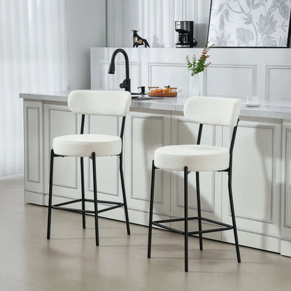 Set of 2 Barstools, Upholstered with Backrest, Footrest, Cream White Bar Stools at Gallery Canada