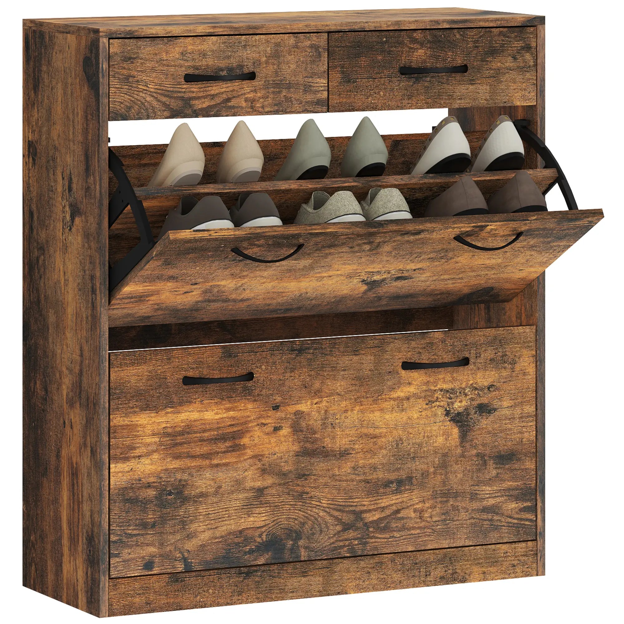 Narrow Shoe Storage, 2 Flip Drawers, Adjustable Shelves, 12 Pairs, Brown Shoe Storage Cabinets & Racks Rustic Brown at Gallery Canada