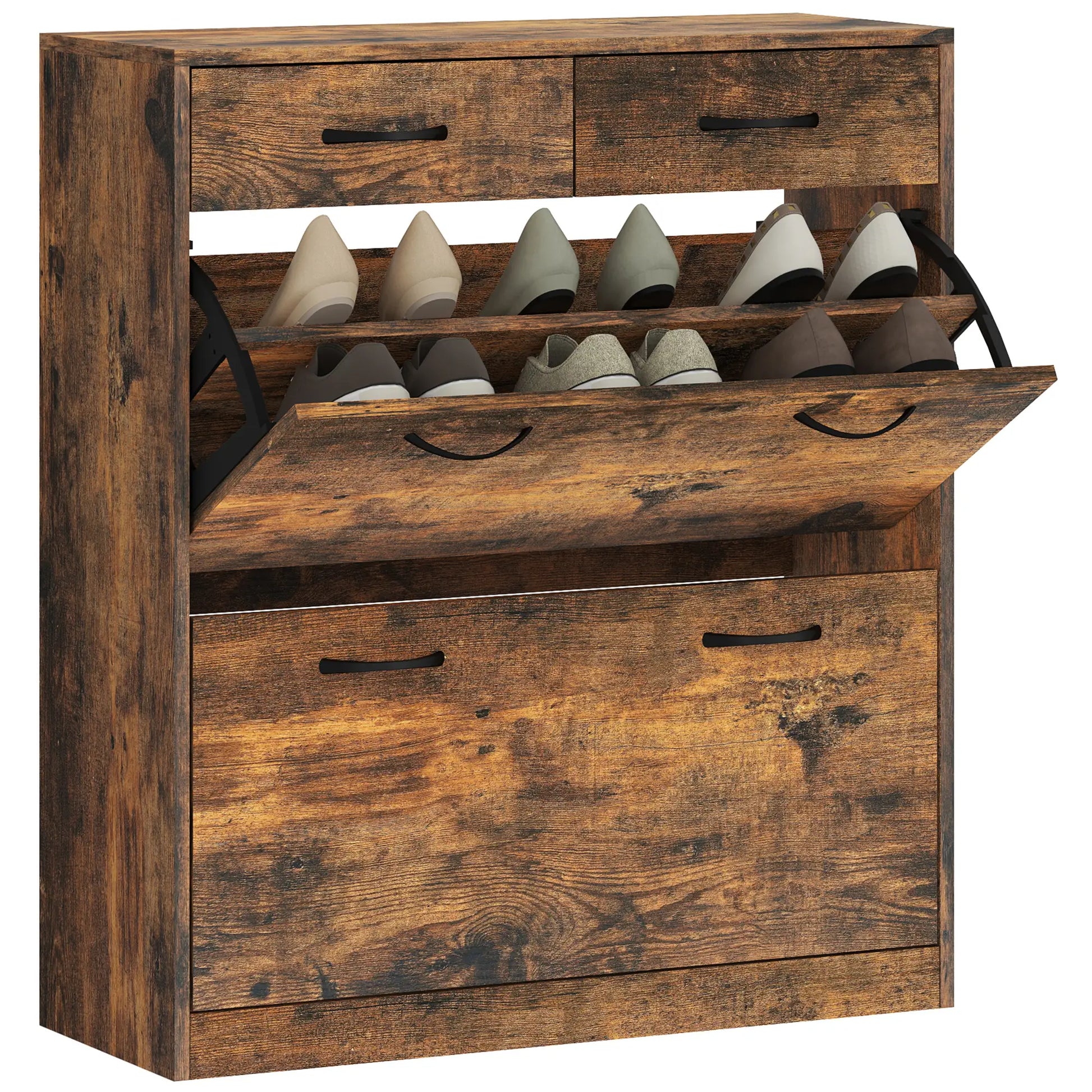 Narrow Shoe Storage, 2 Flip Drawers, Adjustable Shelves, 12 Pairs, Brown Shoe Storage Cabinets & Racks Rustic Brown at Gallery Canada