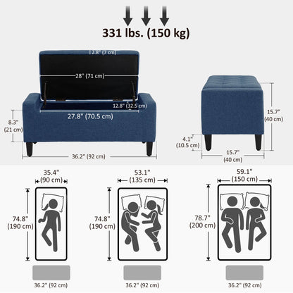 Storage Ottoman Bench, Linen Upholstered, Tufted, Dark Blue Storage Ottomans & Benches at Gallery Canada
