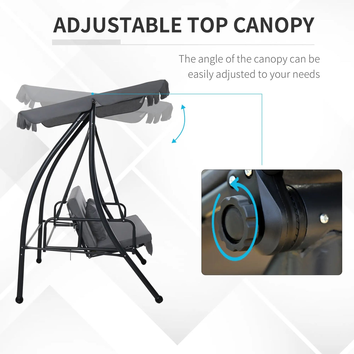 3 Person Patio Swing Chair, Convertible Hammock, Dark Grey Patio Swings with Stand at Gallery Canada