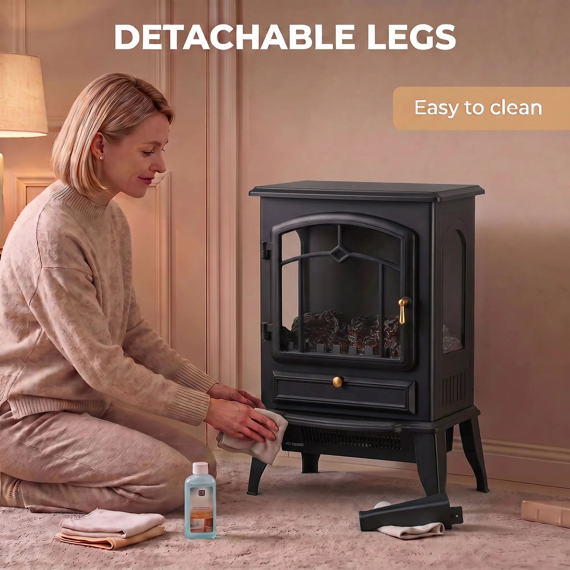 Electric Fireplace Stove, 725W/1450W Infrared 3-Sided Heater, Black Electric Fireplaces at Gallery Canada
